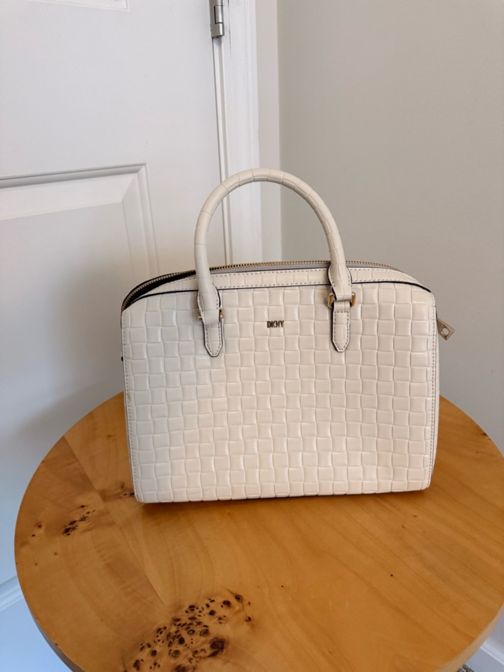 DKNY Cream Croc-Embossed Satchel with Top Handles